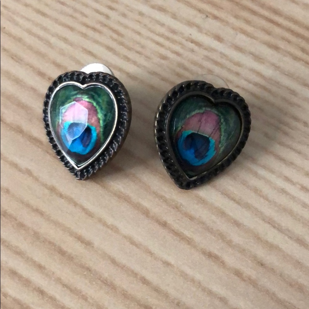 Peacock heart earrings